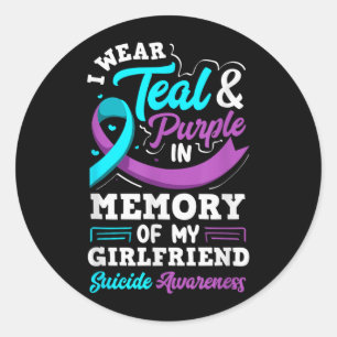 Sticker Rond Je porte du sarcelle et du violet en mémoire de ma