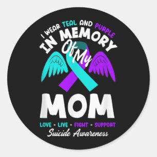 Sticker Rond Je porte du sarcelle et du violet en mémoire du de