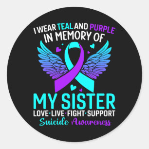 Sticker Rond Je porte du sarcelle et du violet pour la préventi