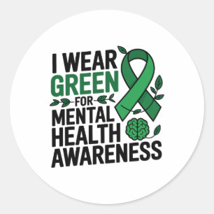 Sticker Rond Je porte du vert pour le mois de sensibilisation à