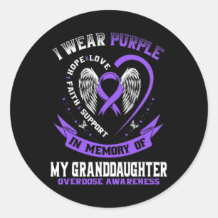 Sticker Rond Je Porte Du Violet En Mémoire De L'Overdose De Gra