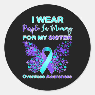 Sticker Rond Je porte du violet en mémoire de ma sœur pour la s