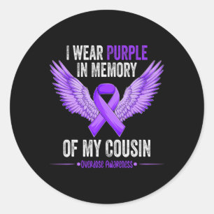 Sticker Rond Je porte du violet en mémoire de mon cousin sensib