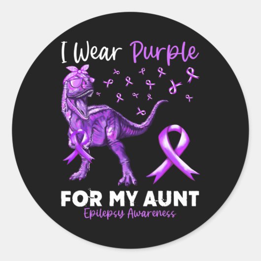 Sticker Rond Je Porte Du Violet Pour Les Dinos De Sensibilisati (Devant)