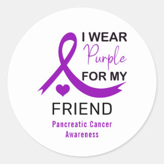 Sticker Rond Je Porte du Violet pour Mon Ami Cancer du Pancréas