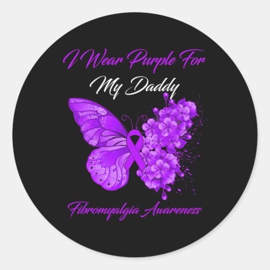 Sticker Rond Je Porte Du Violet Pour Mon Papa Fibromyalgie Sens (Devant)