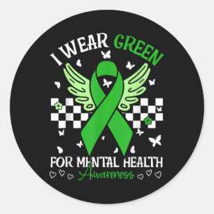 Sticker Rond Je Porte Le Papillon Vert Pour La Sensibilisation