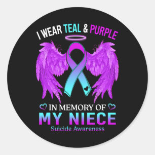 Sticker Rond Je Porte Le Purple Turquoise En Mémoire Du Suicide