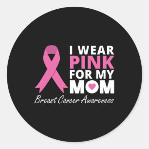 Sticker Rond Je Porte Le Rose Pour Ma Mère Ruban Famille Amour 