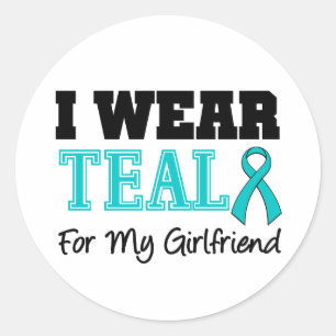 Sticker Rond Je porte le ruban turquoise pour mon amie
