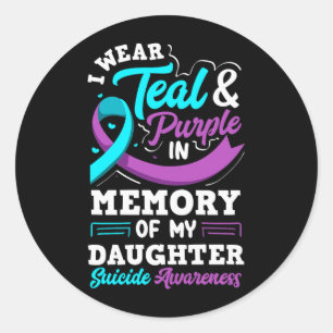 Sticker Rond Je Porte Le Sarcelle Et Le Violet En Mémoire De Ma