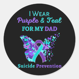 Sticker Rond Je Porte Le Violet Et Turquoise Pour Mon Père Prév