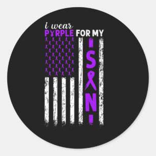 Sticker Rond Je Porte Le Violet Pour Mon Fils Cancer Pancréatiq