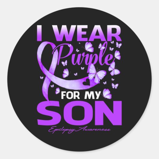 Sticker Rond Je Porte Le Violet Pour Mon Fils Sensibilisation À (Devant)