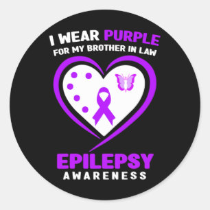 Sticker Rond Je porte le violet pour mon Frère en Droit Épileps