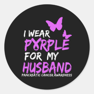 Sticker Rond Je Porte Le Violet Pour Mon Mari Cancer Pancréatiq