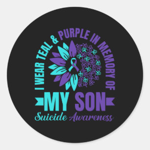 Sticker Rond Je Porte Le Violet Turquoise En Mémoire De Mon Fil