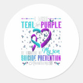 Sticker Rond Je Porte Le Violet Turquoise Pour Mon Fils Prévent (Devant)