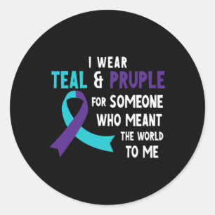 Sticker Rond Je Porte Le Violet Turquoise Pour Quelqu'Un Préven