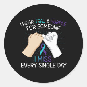 Sticker Rond Je Porte Le Violet Turquoise Pour Quelqu'Un Que Je