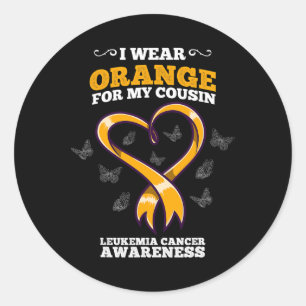 Sticker Rond Je porte Orange Cousin Leucémie Cancer Sensibilisa