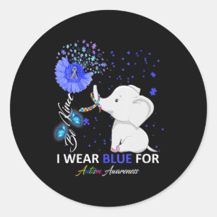 Sticker Rond Je porte Sensibilisation sur l'autisme bleue Eleph