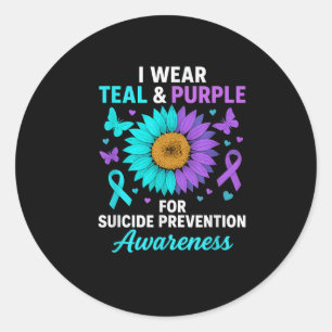 Sticker Rond Je Porte Turquoise & Purple Pour La Prévention