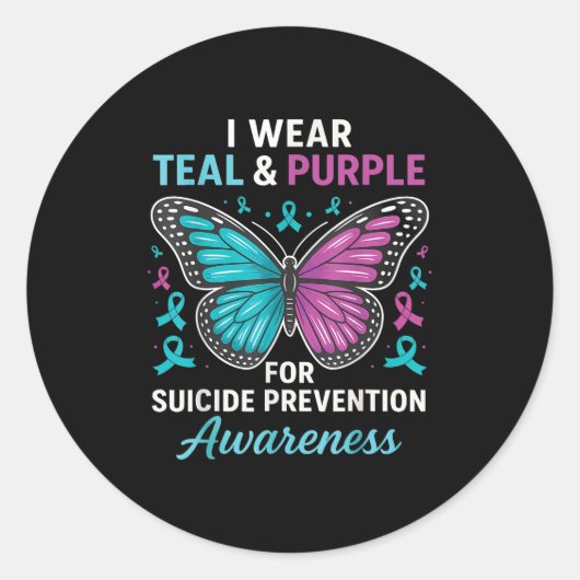 Sticker Rond Je Porte Turquoise & Purple Pour La Prévention (Devant)