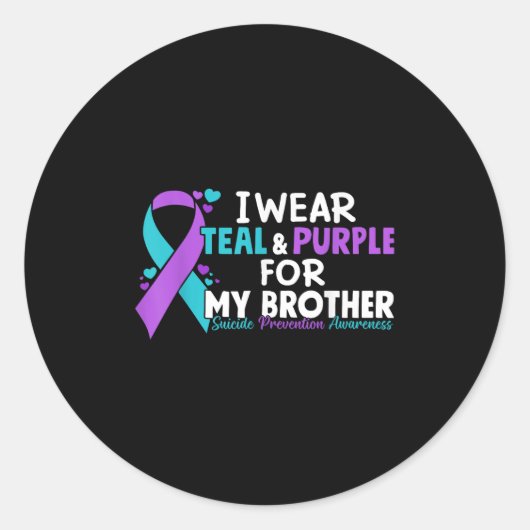 Sticker Rond Je Porte Turquoise &amp; Purple Pour Mon Frère Sui (Devant)