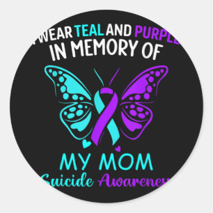 Sticker Rond Je Porte Turquoise & ; Violet En Mémoire De Ma