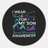 Sticker Rond Je Porte Turquoise & Violet Pour Mon Fils Suic (Devant)