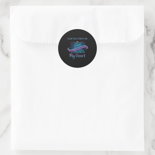 Sticker Rond Je Porte Turquoise & Violet Pour Mon Fils Suic (Sac)