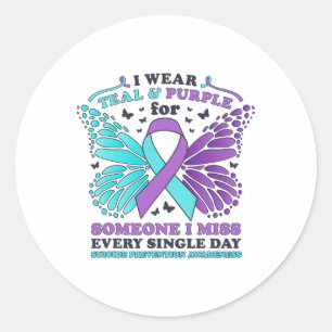 Sticker Rond Je Porte Turquoise Et Violet Pour La Prévention Du