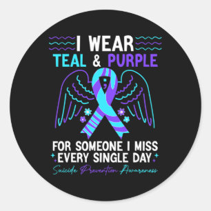 Sticker Rond Je Porte Turquoise Et Violet Pour La Prévention Du