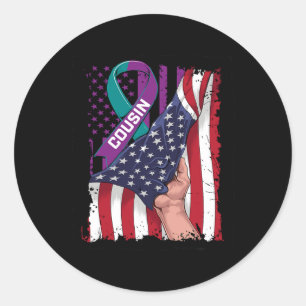 Sticker Rond Je porte Turquoise et violet pour ma connaissance