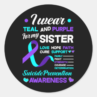 Sticker Rond Je Porte Turquoise Et Violet Pour Ma Soeur Suicide