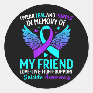Sticker Rond Je Porte Turquoise Et Violet Pour Mon Ami Suicide