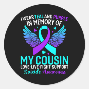 Sticker Rond Je Porte Turquoise Et Violet Pour Mon Cousin Suici