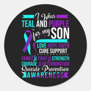 Sticker Rond Je Porte Turquoise Et Violet Pour Mon Fils Suicide