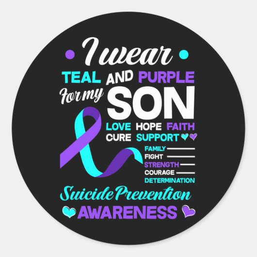 Sticker Rond Je Porte Turquoise Et Violet Pour Mon Fils Suicide (Devant)