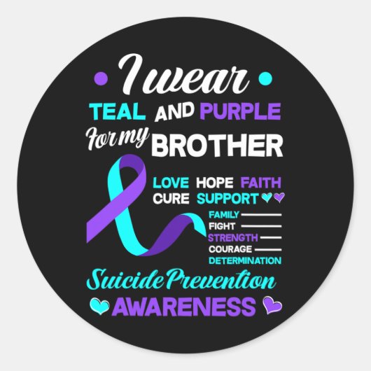 Sticker Rond Je Porte Turquoise Et Violet Pour Mon Frère Suicid (Devant)