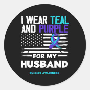 Sticker Rond Je Porte Turquoise Et Violet Pour Mon Mari Suicide
