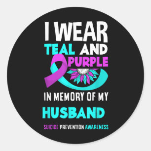 Sticker Rond Je Porte Turquoise Et Violet Pour Mon Mari Suicide