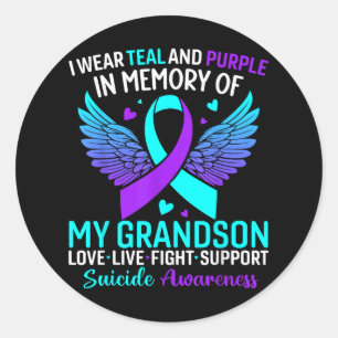 Sticker Rond Je Porte Turquoise Et Violet Pour Mon Petit-Fils S