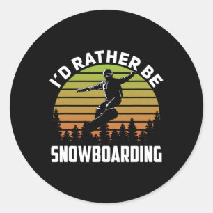 Sticker Rond Je préfère le snowboard Retro Sunset Winter Nov