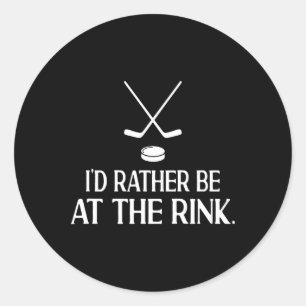 Sticker Rond Je préférerais être à la patinoire Un joueur de ho