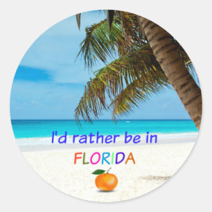 Sticker Rond Je préférerais être en Floride, palmiers et orange