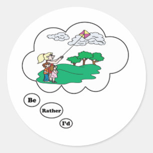 Sticker Rond Je préférerais être Kite Flying 3