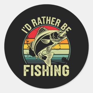 Sticker Rond Je préférerais être un pêcheur rétro vintage extér