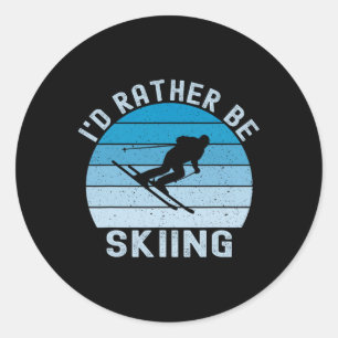 Sticker Rond Je préfèrerais skier rétro vintage skieur hommes D